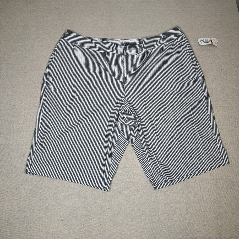 Evan-Picone Women Plus Seersucker White Gray Cotton Striped Slash Pockets Sz 24‎